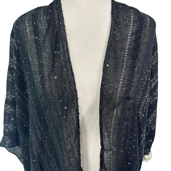 Steve Madden Women's Sequin Shine Open Front Kimono Black Silver One Size - Picture 3 of 8